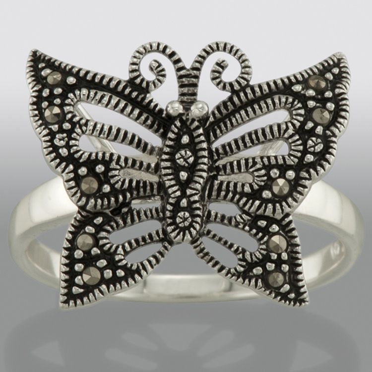 Sterling Silver Marcasite Butterfly Ring, Size 8