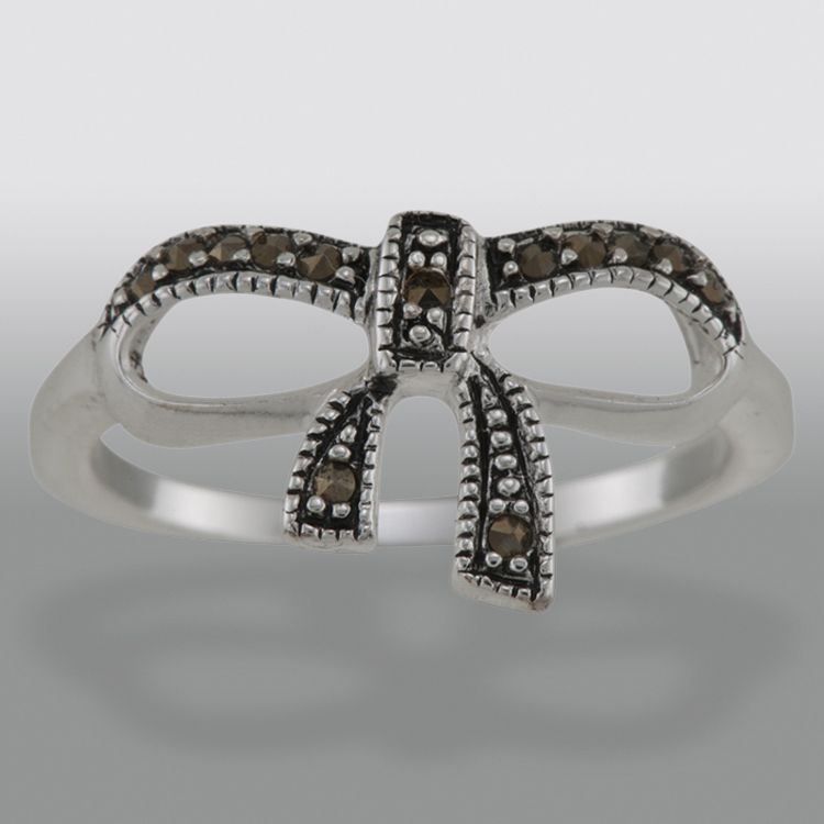 Sterling Silver Marcasite Bow Ring, Size 8