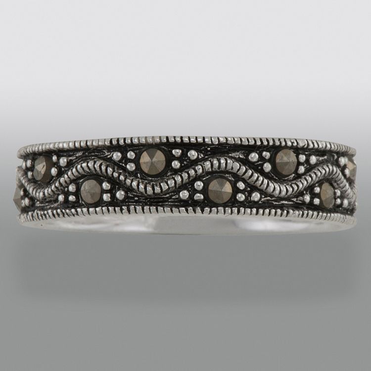 Sterling Silver Marcasite Band Ring, Size 8