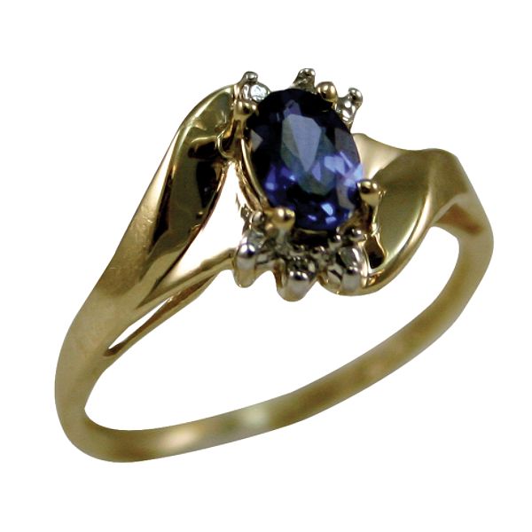 Oval Ceylon Sapphire And Diamond Accent Ring. 10K Yellow Gold