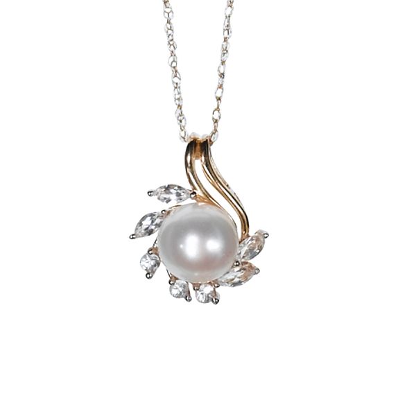 Cultured Freshwater Pearl And White Lab Created Sapphire Marquise