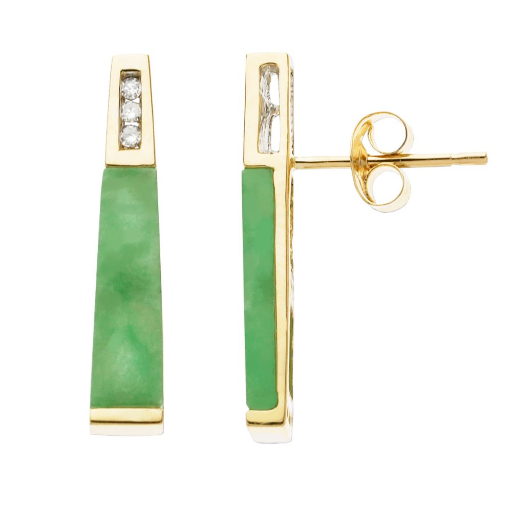 CLEARANCE! Jade and Diamond Drop Earrings. 10K Yellow Gold