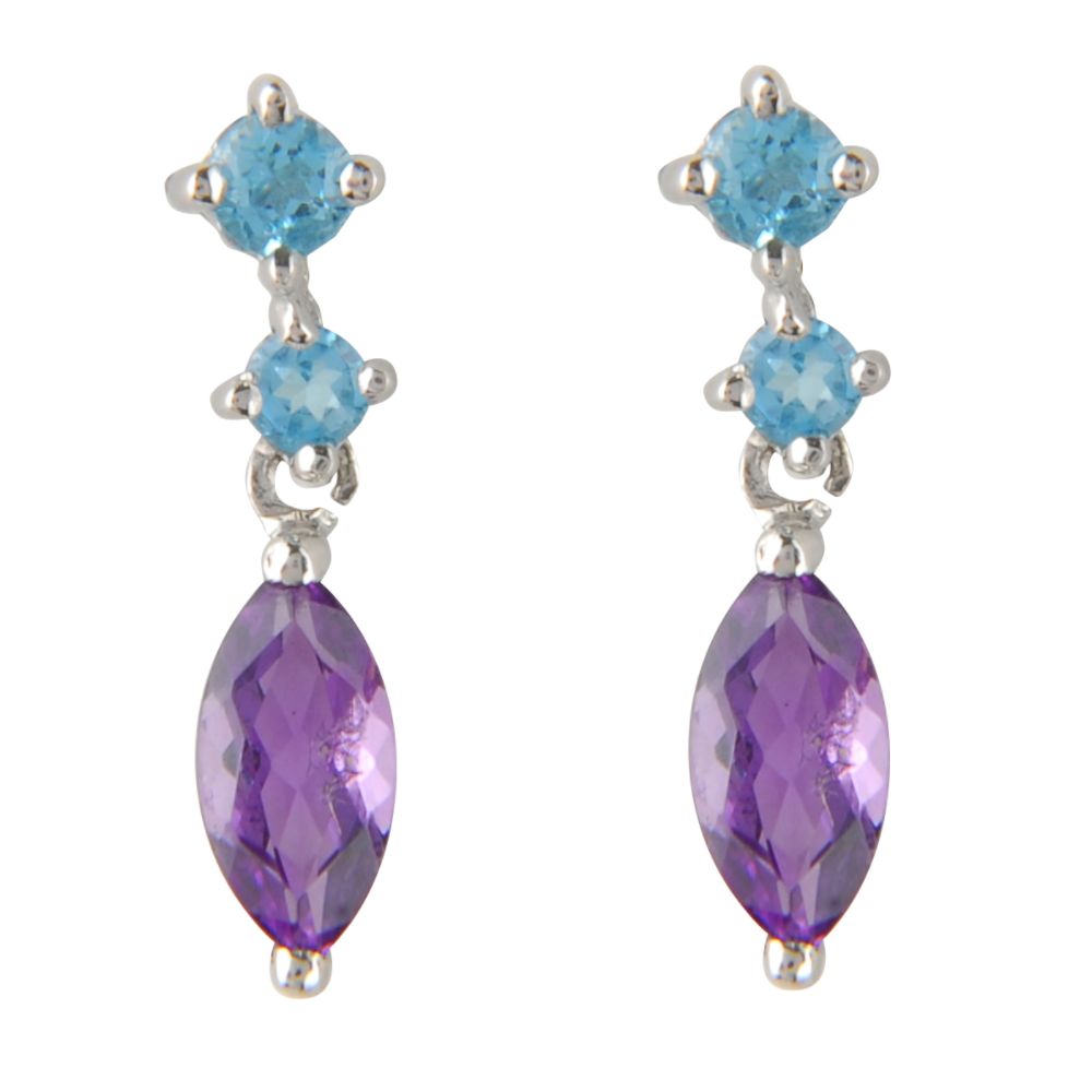 10K White Gold Amethyst And Blue Topaz Earrings