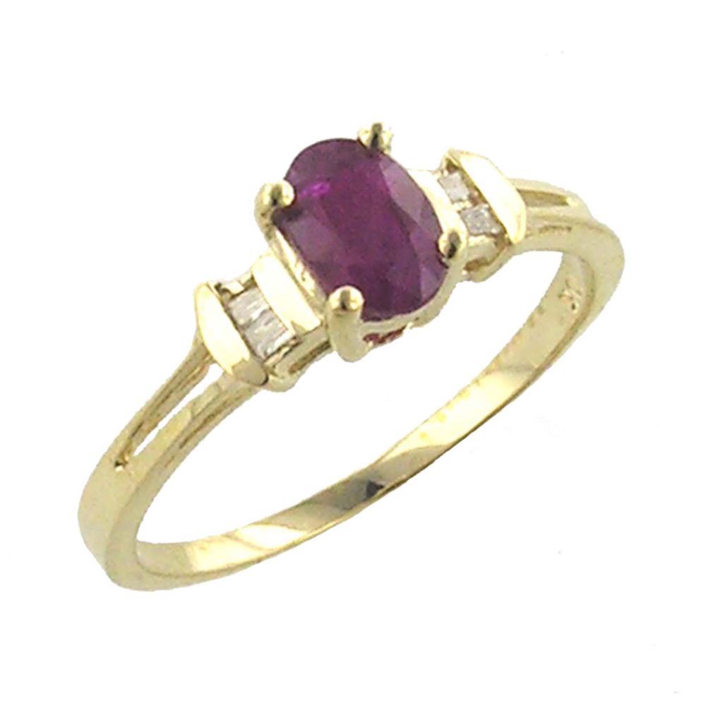 Ruby and Diamond Accent Oval Ring. 10k Yellow