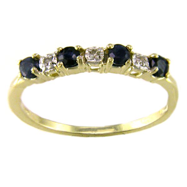 Sapphire And Diamond Accent Round Ring. 10K Yellow Gold