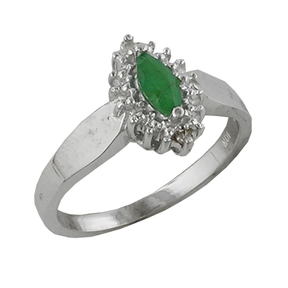 Emerald and Diamond Accent Marquise Ring. 10K White Gold