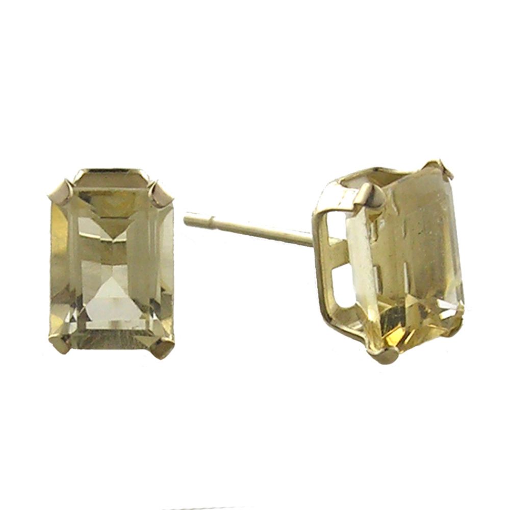 10K 7x5MM Emerald Cut Citrine Stud Earring In Yellow Gold at Sears.com