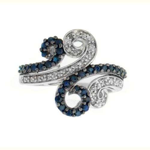 Sapphire and Diamond Accent Swirl Ring. 10K
