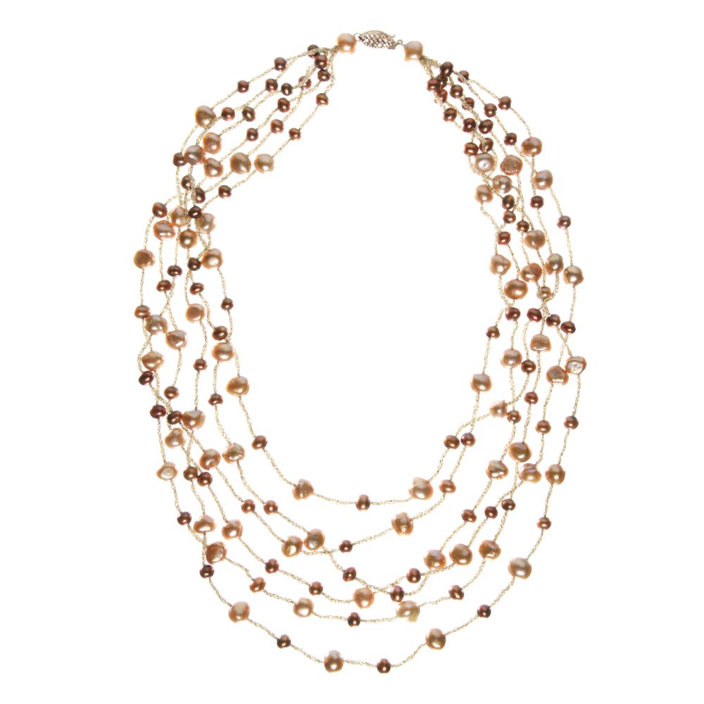 Bronze & Champagne Cultured Freshwater Pearl Multi-Strand Nested Necklace