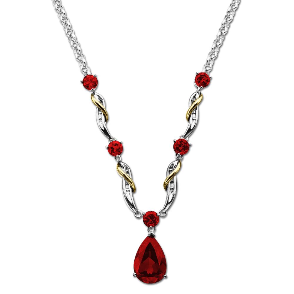 Sg Lab Created Ruby Necklace. 14K Yellow Gold And Sterling Silver