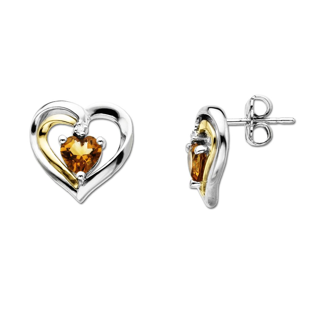 Sg Citrine And Diamond Accent Heart Earrings In 14K Yellow Gold And