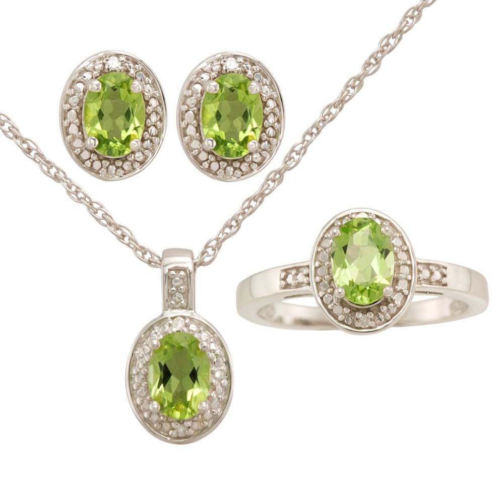 Peridot & Diamond Accent Earring, Pendant & Ring Set In Sterling