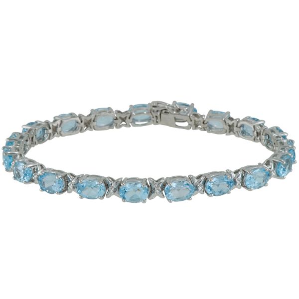 12 Ct. T.g.w. Blue Topaz & Diamond Accent Bracelet In Sterling Silver