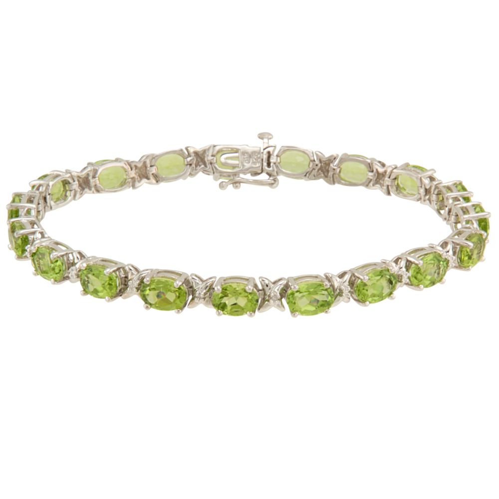 12 ct. t.g.w. Genuine Peridot & Diamond Accent Bracelet in Sterling Silver