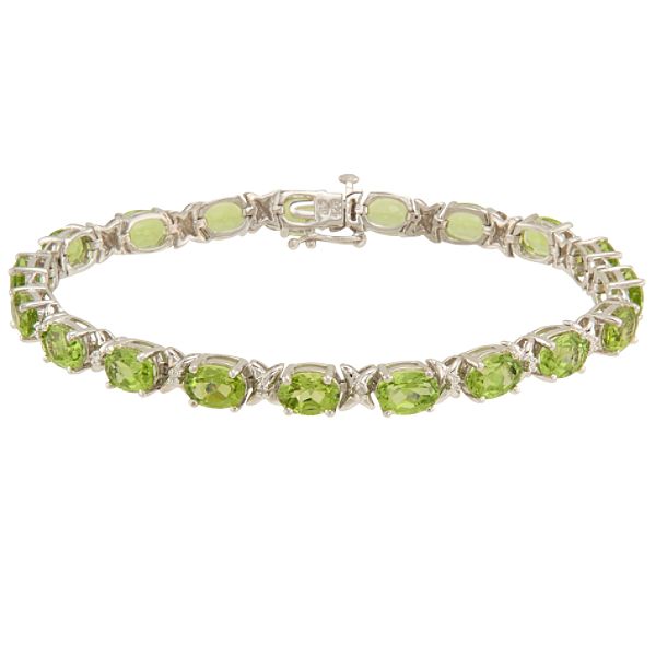 12 Ct. T.g.w. Genuine Peridot & Diamond Accent Bracelet In Sterling