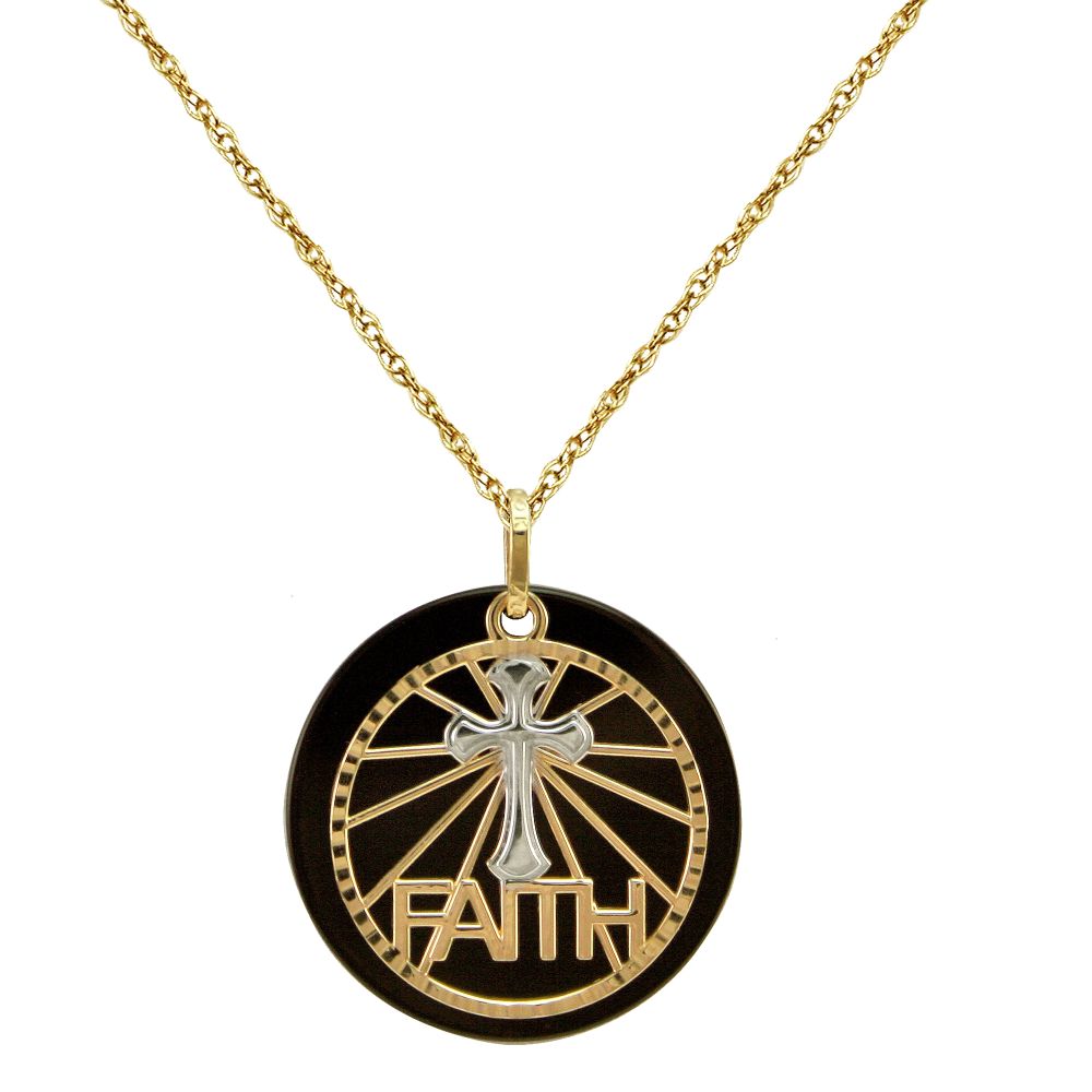 10K Yellow Gold and Onyx Faith Pendant