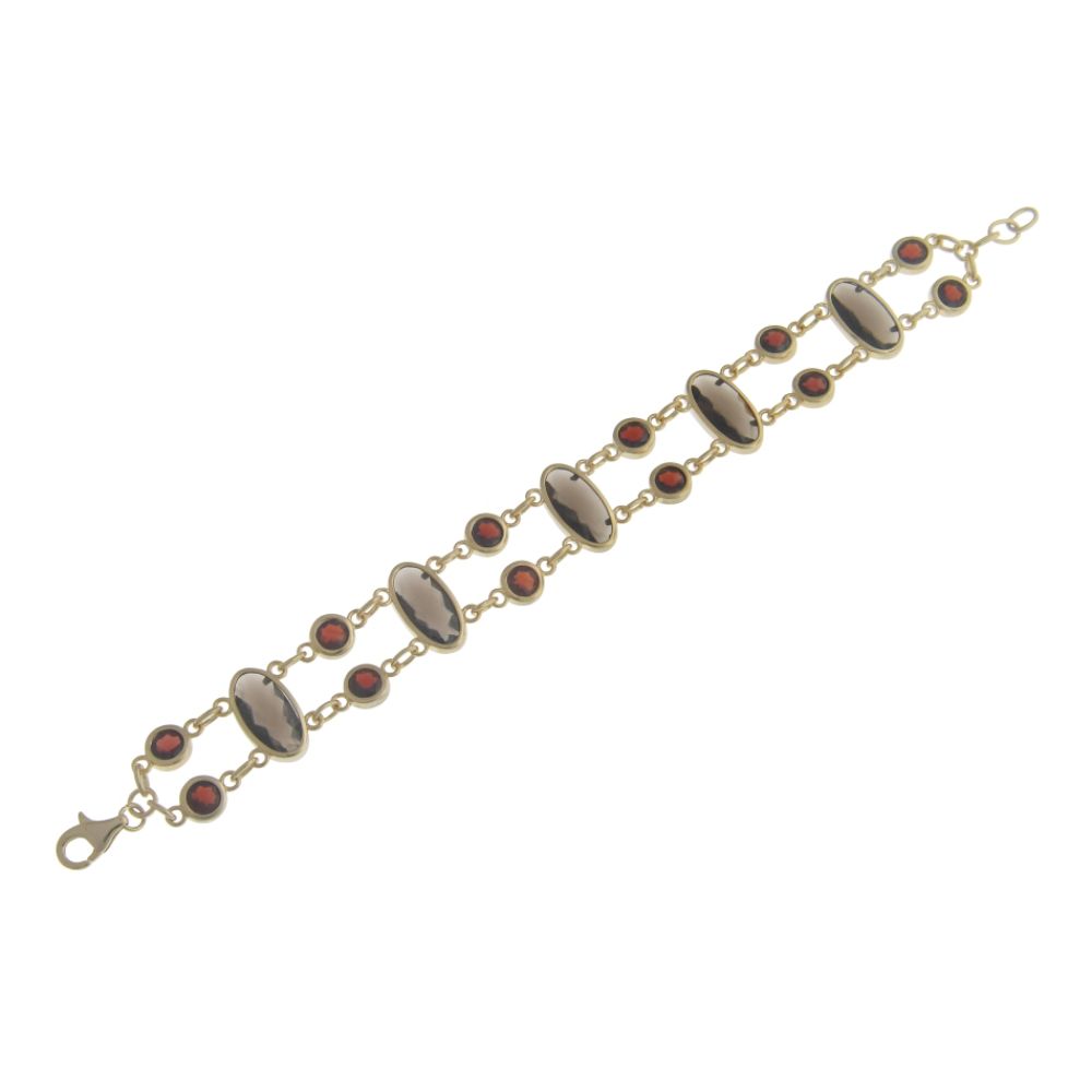 Smokey Topaz And Garnet Bracelet In 14K Gold Over Sterling Silver