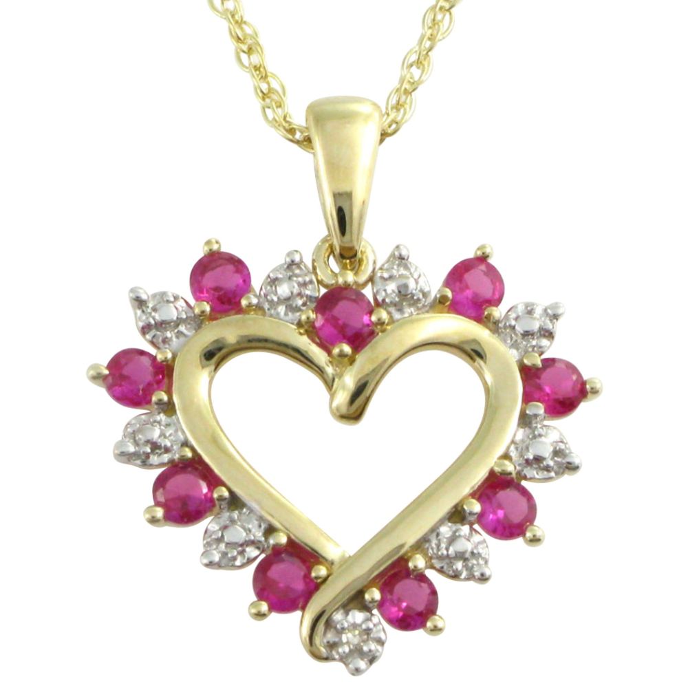 Lab Created Ruby and Diamond Heart Pendant in 10K Yellow Gold at Sears.com