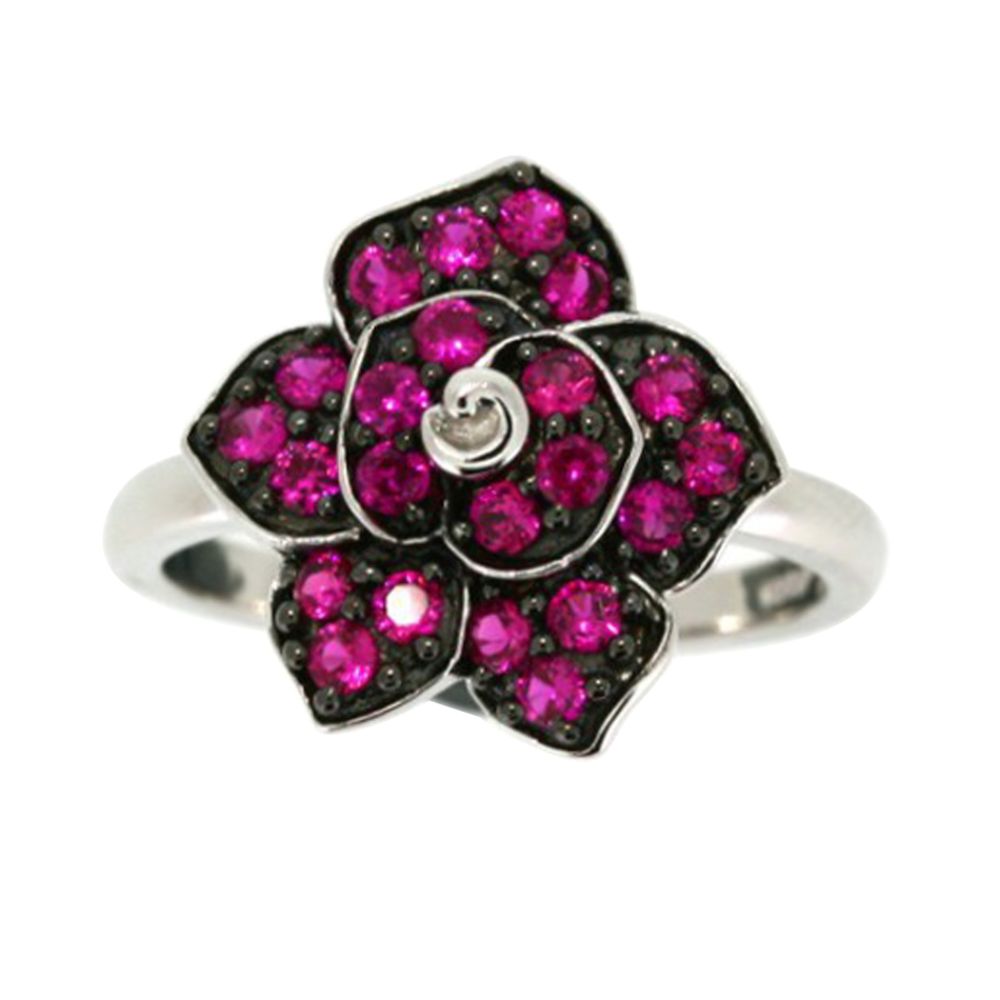 Introductory Offer! Lab Created Ruby Flower Ring in Sterling Silver