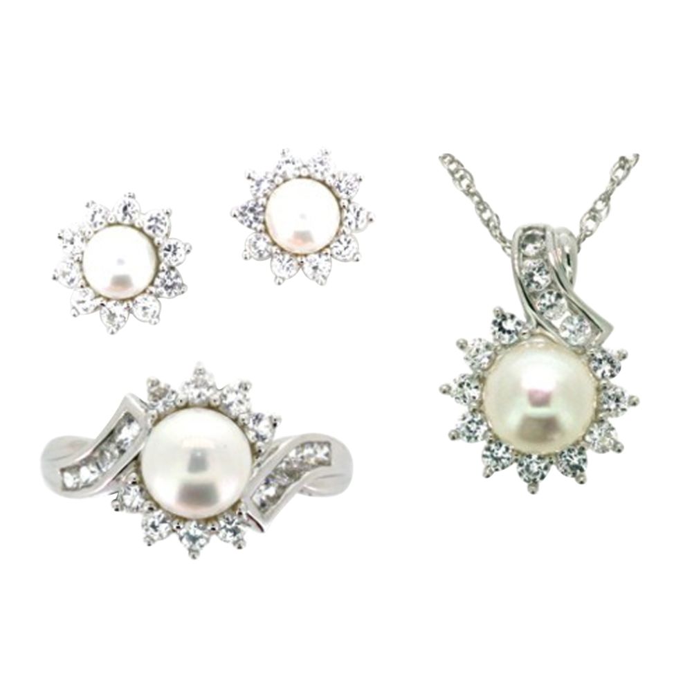 Lab Created White Sapphire and Pearl Set Sterling Silver at Sears.com