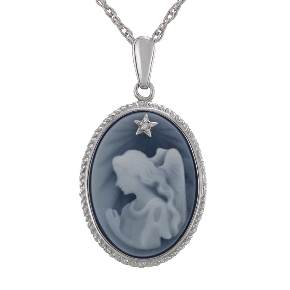 Blue Agate Angel Pendant with Chain