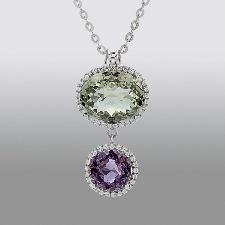 Zeghani Green Quartz and Amethyst Pendant