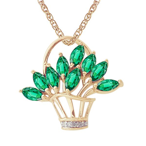 10K Lab Created Emerald & Diamond Accent Pendant
