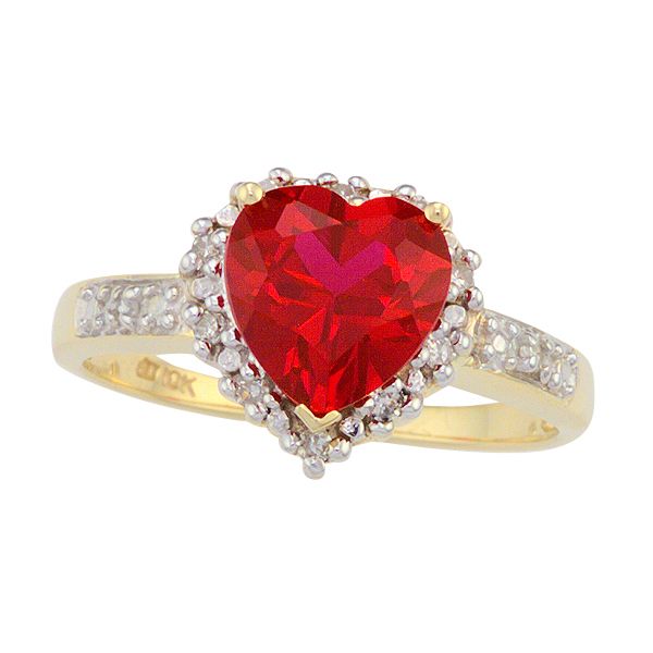 Lab Created Ruby And Diamond Heart Ring