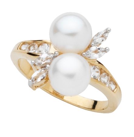 Cultured Pearl and White Lab Created Sapphire Ring at Sears.com