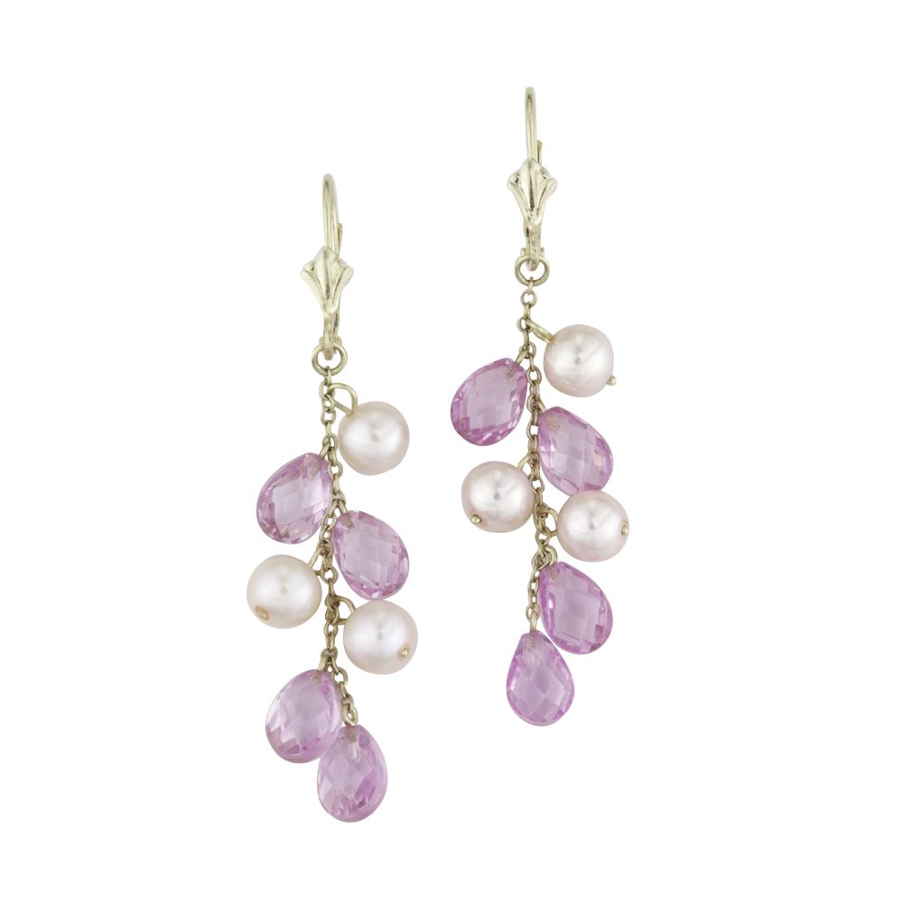 CLEARANCE! Pink Sapphire and Pearl Leverback Earrings