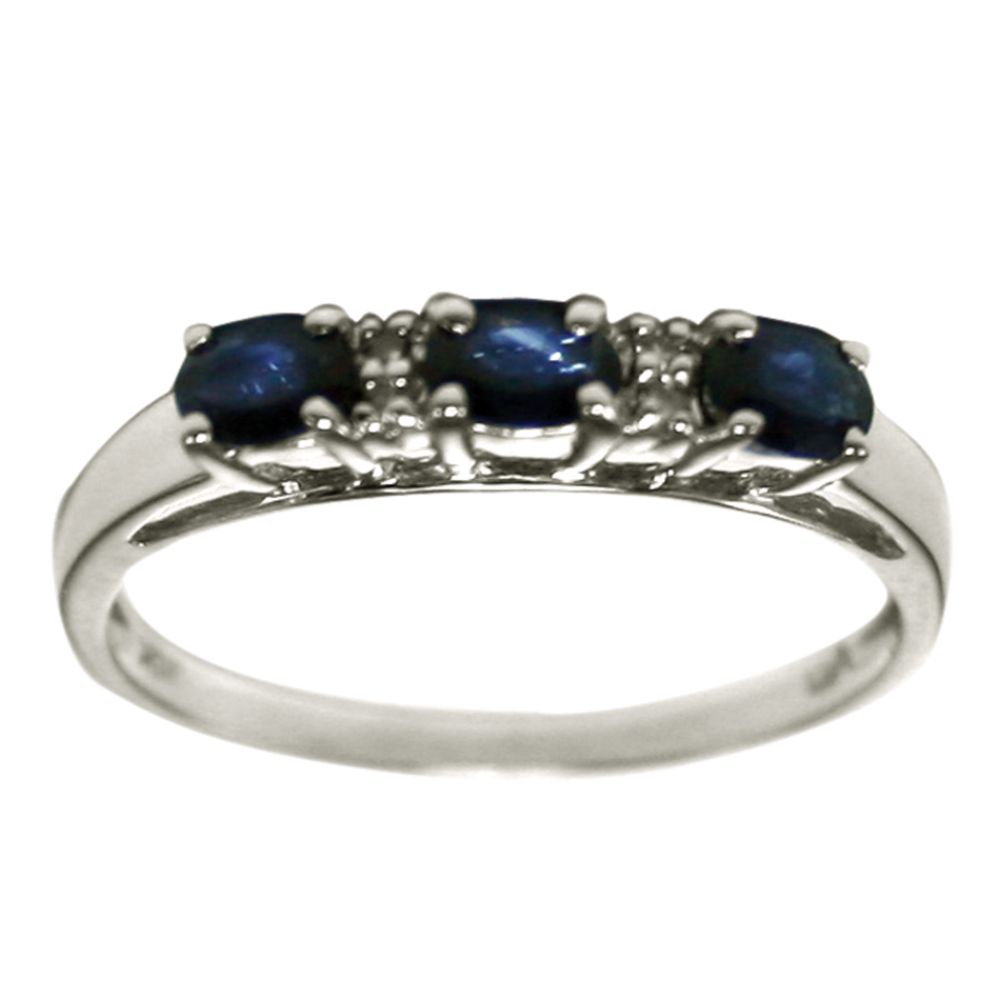 Blue Oval Lab Created Sapphire and Diamond Ring. 10K Yellow Gold