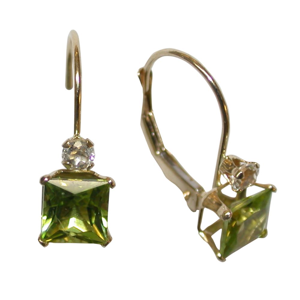 Peridot And White Topaz Princess Leverback Earrings