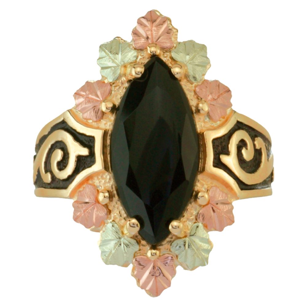Black Hills Gold Tricolor 10K Gold Ladies' Marquise Onyx Ring