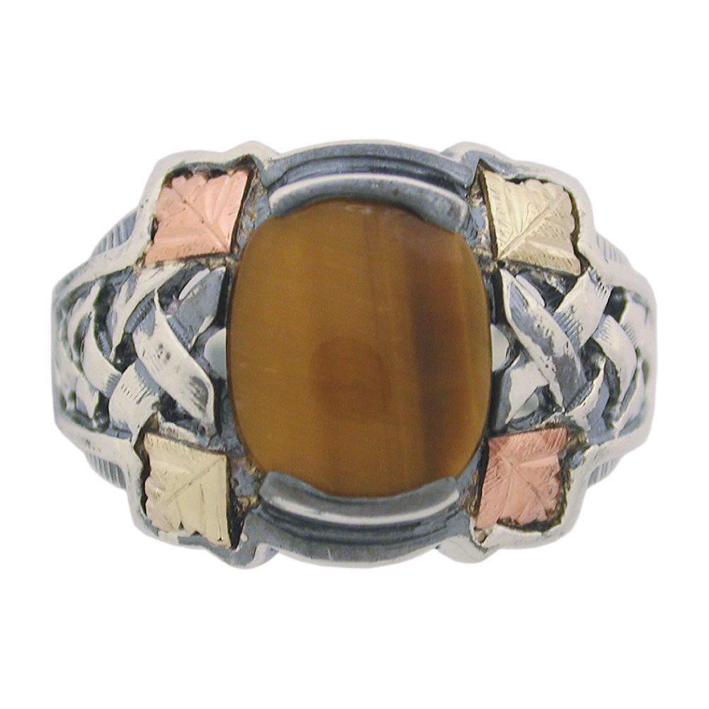 Black Hills Gold Tricolor Sterling Silver Men's Tiger Eye Ring