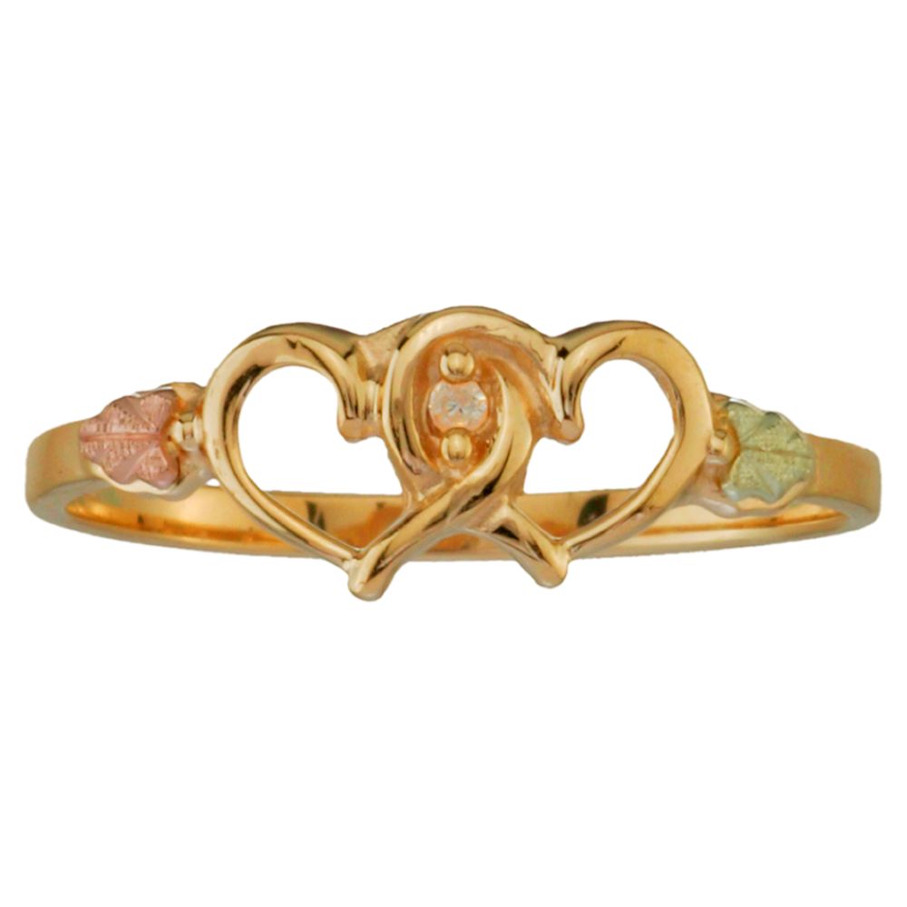 Black Hills Gold Tricolor 10K Gold Ladies' Double Heart Diamond Accent Ring at Sears.com
