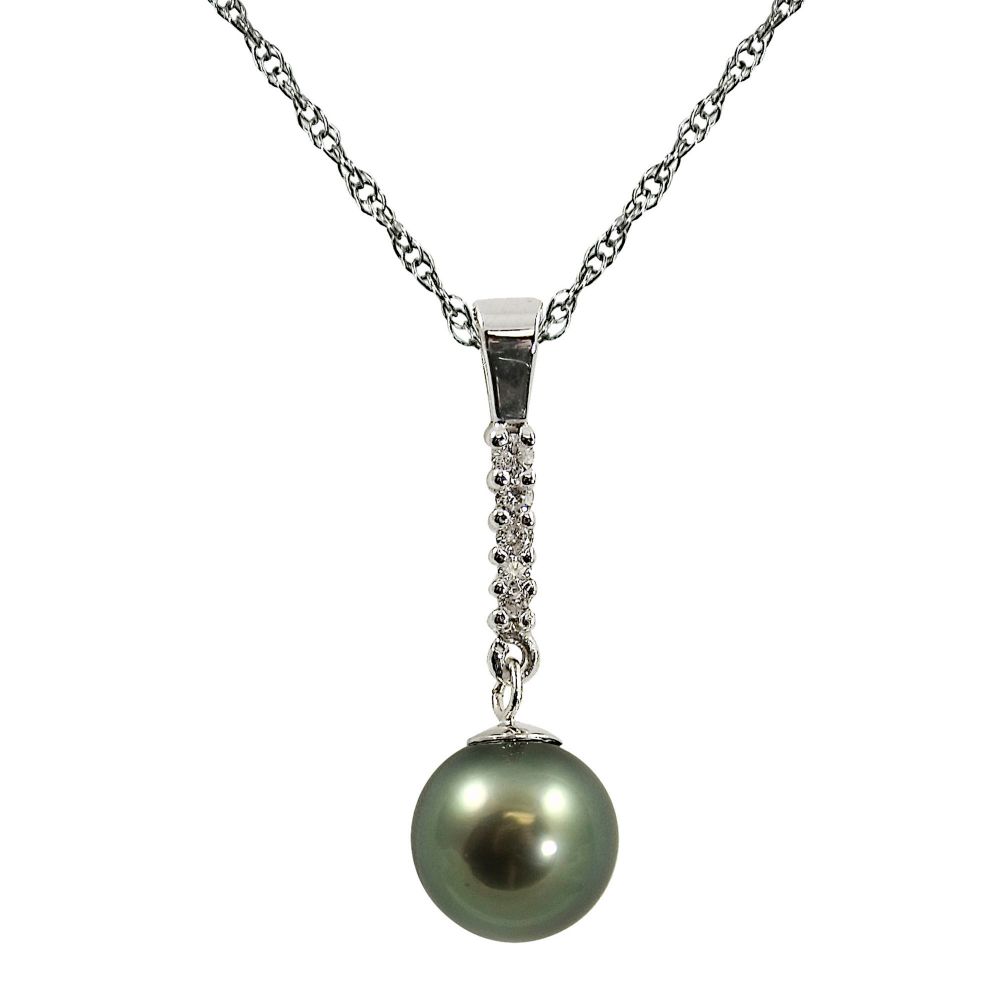 Tahitian Cultured Pearl and Diamond Accent Drop Pendant. 14K White Gold at Sears.com