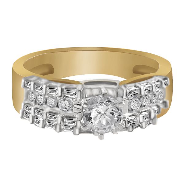 1 C.t. Tw. Round And Baguette Diamond Bridal Ring Set In 14K Yellow
