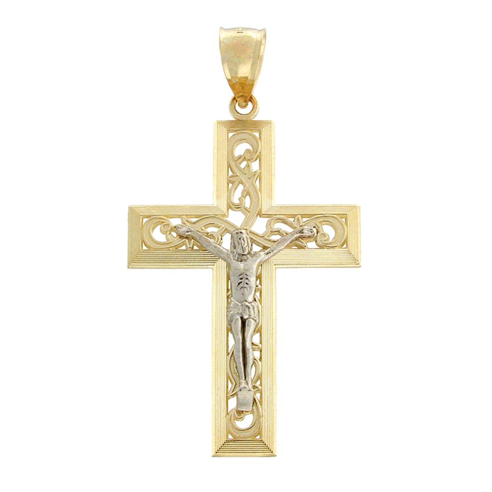 Oro Para Ti Crucifix Charm.14K Yellow and White Gold