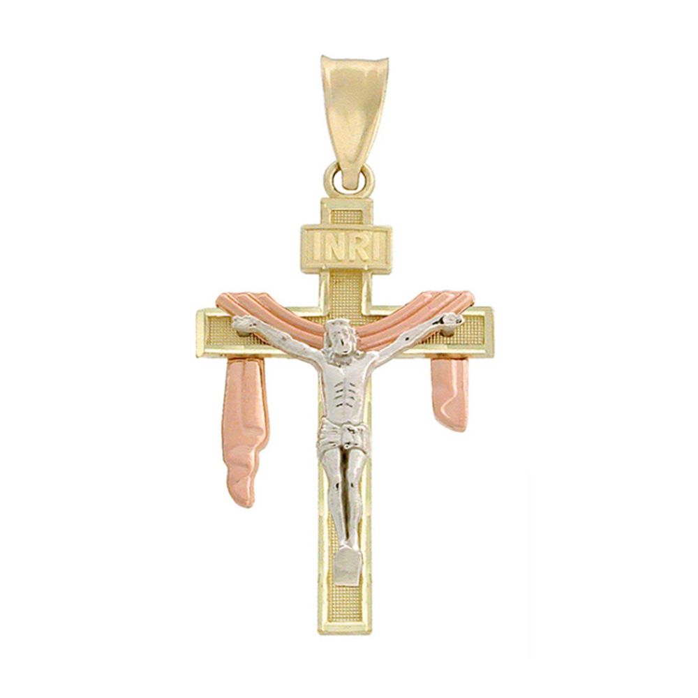 Oro Para Ti Crucifix with Shroud Charm.14K
