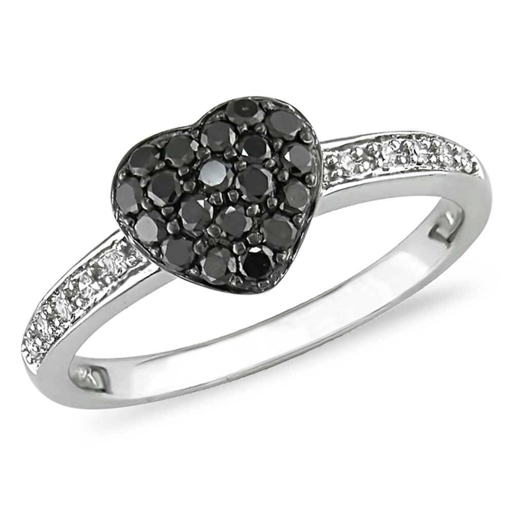 1/3 cttw Black and White Diamond Heart Ring in 10k White Gold