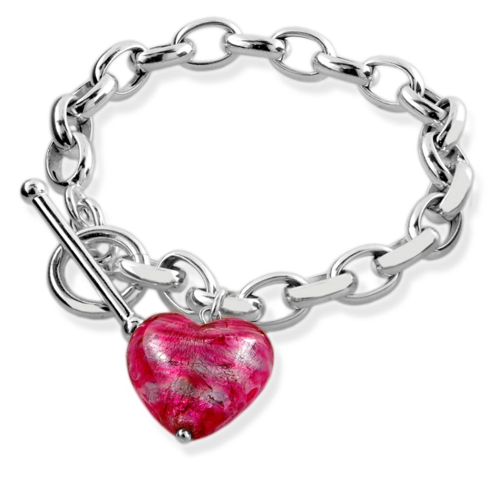 7 1/2" Sterling Silver Rolo Bracelet With Pink Venetian Glass Heart Charm at Sears.com