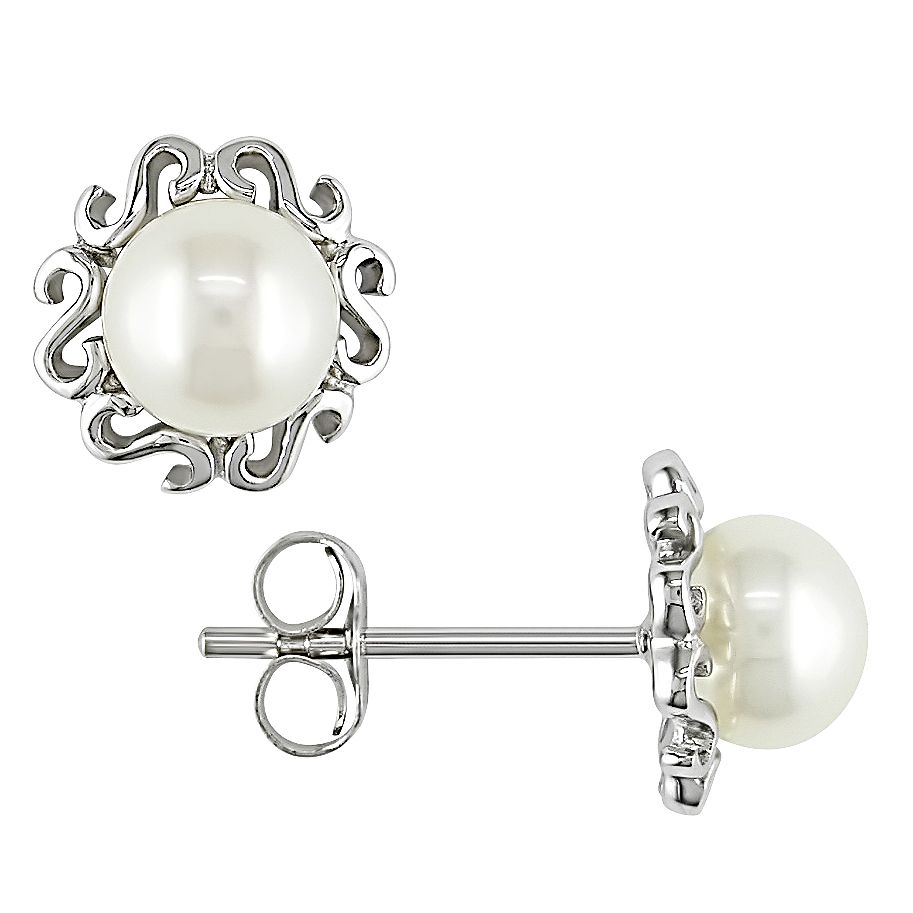 5.5-6mm White Freshwater Button Cultured Pearl Earrings In 10K White