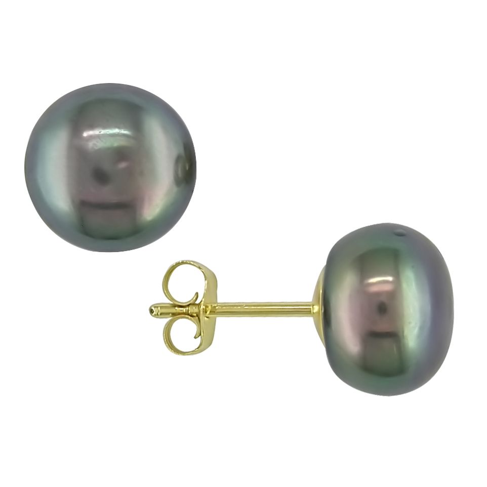 9-10mm Black Freshwater Button Cultured Pearl 10k Yellow Gold Stud Earrings at Sears.com