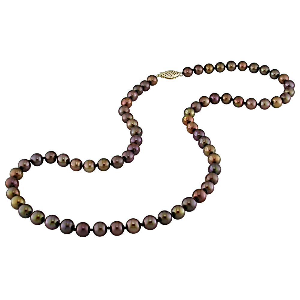 6-6.5mm Brown Cultured Freshwater Pearl Necklace with 14k Yellow Gold Clasp