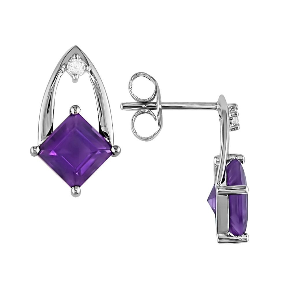 Amethyst and Diamond Accent Earrings in 10k Gold