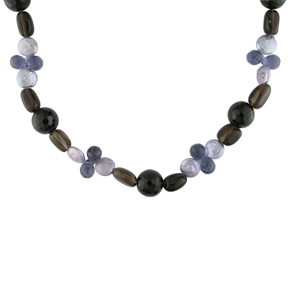 Freshwater Coin Cultured Pearl And Multi-gemstone Endless Necklace