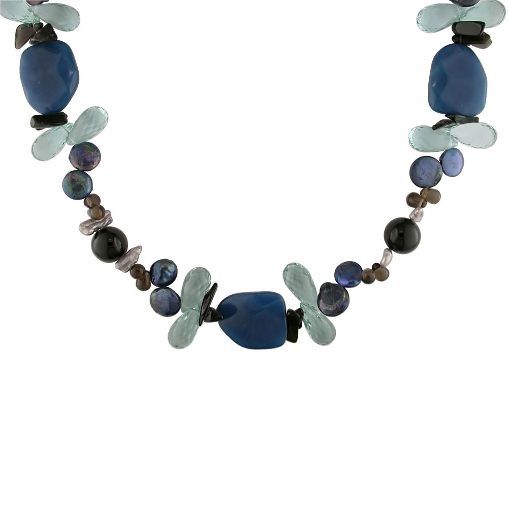 Multi-color Freshwater Coin Cultured Pearl And Gemstone Necklace In
