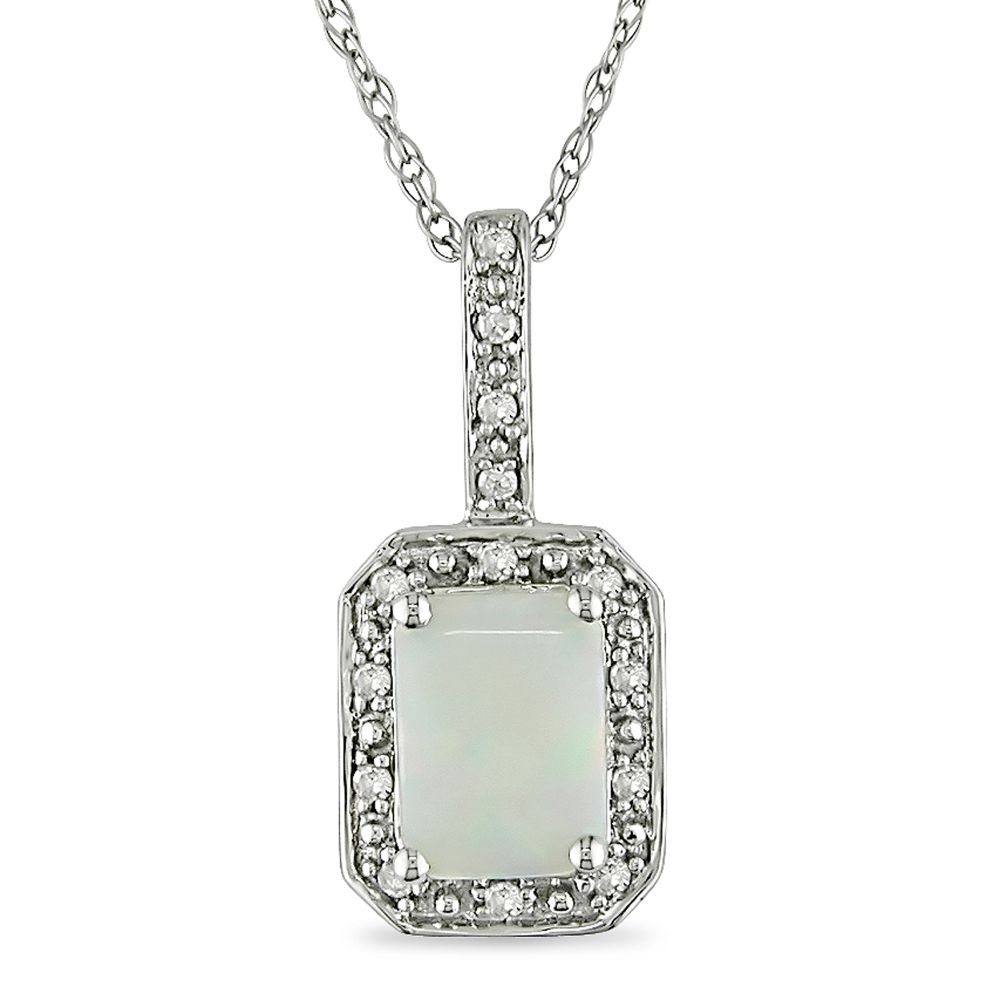 Opal and Diamond Accent Pendant in 10k Gold