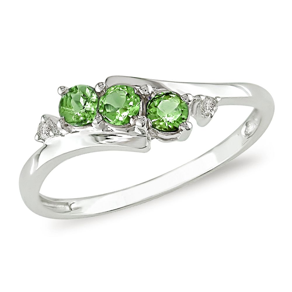 3mm Round Peridot And Diamond Accent Three-stone Ring In 10K Gold
