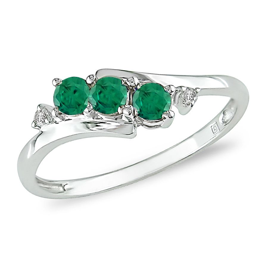 3mm Round Lab Created Emerald and Diamond Accent Ring in 10k Gold